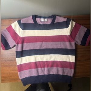 Women’s Medium Striped Crewneck Sweater - Purple, Cream, Navy